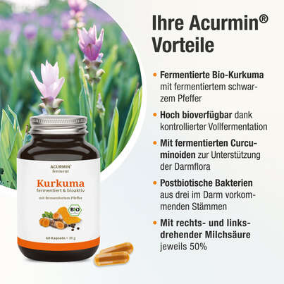 Acurmin Ferment – Fermentierte Bio-Kurkuma-Kapseln – 1.100 mg Kurkuma-Pulver, A-Nr.: 5895668 - 03