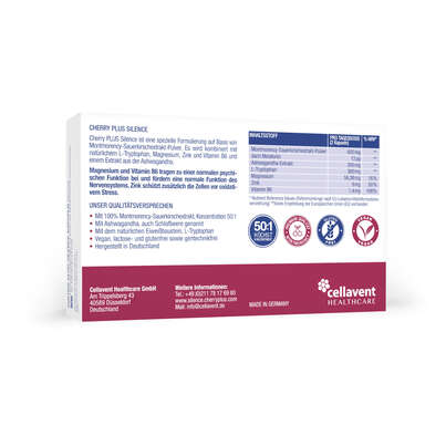 Sie sehen eine Packung Montmorency-Sauerkirsch Kapseln – mit Ashwaganda, Magnesium, Zink und Vitamin B6, Produktbild: 05 Montmorency-Sauerkirsch Kapseln – mit Ashwaganda, Magnesium, Zink und Vitamin B6, A-Nr.: 4753989 - 05