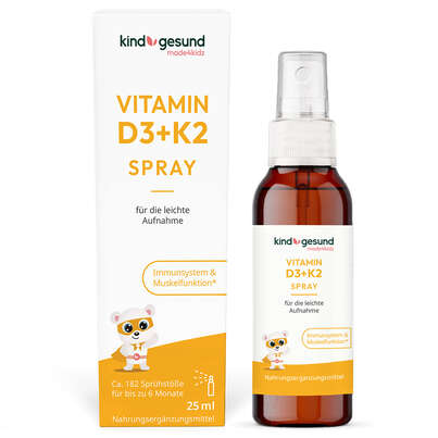 Vitamin D3+K2 Spray für Kinder I Vegan I 182 Sprühstöße für bis zu 6 Monate I 560 IE Vitamin D3 &amp; 23 µg Vitamin K2 pro Sprühstoß, A-Nr.: 5895740 - 01