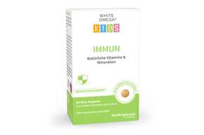 Vitamine für Kinder – für das Immunsystem – zuckerfrei – Omega-3, Vitamin C, D3+K2, Selen, Zink – 90 Mini-Kapseln (1 Monat), A-Nr.: 5614184 - 01