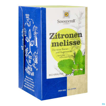Sie sehen eine Packung Sonnentor Tee/bio Zitronenmelisse Doppelkammmerbtl 02562 18st, Produktbild: 06 Sonnentor Tee/bio Zitronenmelisse Doppelkammmerbtl 02562 18st, A-Nr.: 5048336 - 06