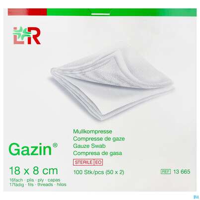 Mullkompressen Gazin Baumw.17faedig Steril 16fach 18x 8cm 50x2 100st, A-Nr.: 2384772 - 01