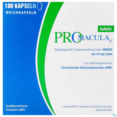 Sie sehen eine Packung Promacula Kapseln Lutein 180st, Produktbild: 01 Promacula Kapseln Lutein 180st, A-Nr.: 3022663 - 01