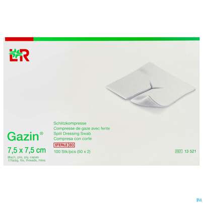 Schlitzkompressen Gazin 17faedig Steril 8fach 7,5x 7,5cm 50x2 100st, A-Nr.: 2404405 - 02