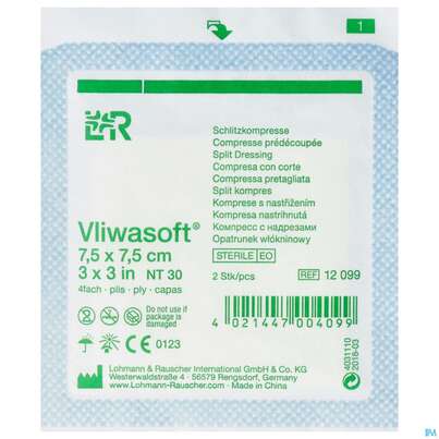 Schlitzkompressen Vliwasoft 4fach Steril 7,5x 7,5cm 2st, A-Nr.: 1390279 - 01