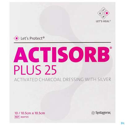 Actisorb/plus 25 Silber -chemomedica Steril/map105 10,5x 10,5cm 10st, A-Nr.: 4261884 - 01