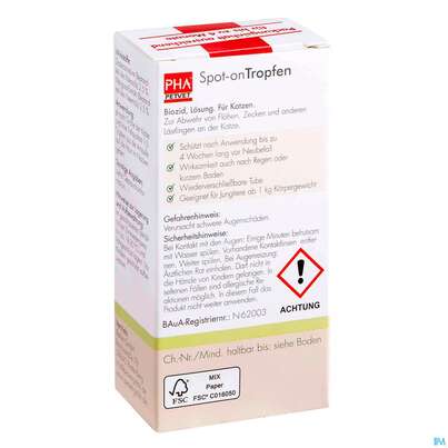 Sie sehen eine Packung Veterinaerprodukte Pha Tropfen/f/katzen Spot On Neu 2x 1, 1pk, Produktbild: 01 Veterinaerprodukte Pha Tropfen/f/katzen Spot On Neu 2x 1, 1pk, A-Nr.: 5199992 - 01