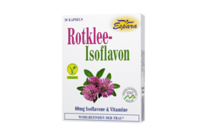 Sie sehen eine Packung Espara Rotklee-Isoflavon Kapseln, Produktbild: 01 Espara Rotklee-Isoflavon Kapseln, A-Nr.: 4299088 - 01