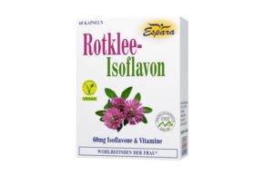 Sie sehen eine Packung Espara Rotklee-Isoflavon Kapseln, Produktbild: 01 Espara Rotklee-Isoflavon Kapseln, A-Nr.: 3663586 - 01