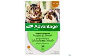 Advantage lösung Z Auftragen Auf D.haut F Katzen U Zierkaninchen 40mg Kl.0,4ml Bis 4kg 4st, A-Nr.: 4472285 - 01