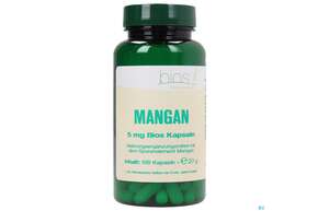 Sie sehen eine Packung Bios Mangan 5mg 100 Kapseln, Produktbild: 01 Bios Mangan 5mg 100 Kapseln, A-Nr.: 3892499 - 01