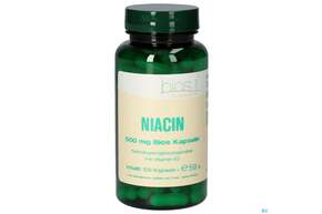 Sie sehen eine Packung Bios Niacin 500mg 100 Kapseln, Produktbild: 01 Bios Niacin 500mg 100 Kapseln, A-Nr.: 4747291 - 01