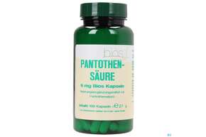 Sie sehen eine Packung Bios Pantothensäure 6mg 100 Kapseln, Produktbild: 01 Bios Pantothensäure 6mg 100 Kapseln, A-Nr.: 3892654 - 01