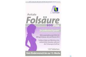Sie sehen eine Packung Folsaeure Tabl 800 Plus 120st, Produktbild: 01 Folsaeure Tabl 800 Plus 120st, A-Nr.: 5296229 - 01