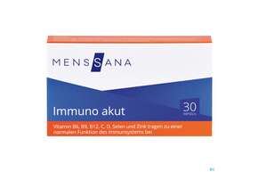 Sie sehen eine Packung Immuno Kapseln Menssana Akut 30st, Produktbild: 01 Immuno Kapseln Menssana Akut 30st, A-Nr.: 3484406 - 01