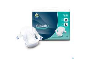 Sie sehen eine Packung Inkontinenz Attends Slip Active L 9 28st, Produktbild: 01 Inkontinenz Attends Slip Active L 9 28st, A-Nr.: 2701445 - 01