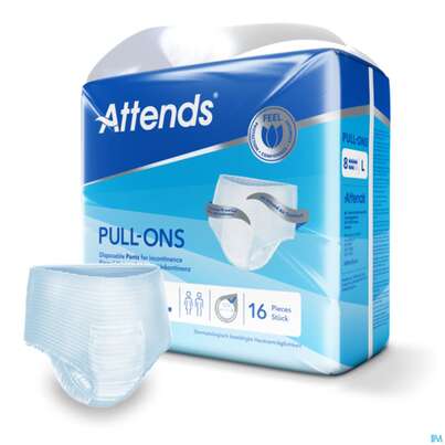 Sie sehen eine Packung Inkontinenz Attends Slip/einweghosen Pull Ons 8 L 16st, Produktbild: 05 Inkontinenz Attends Slip/einweghosen Pull Ons 8 L 16st, A-Nr.: 4257256 - 05