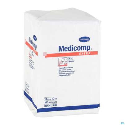 Kompressen Medicomp/extra Vliesstoff 6fach Unsteril 10x 10cm 100st, A-Nr.: 1652101 - 05