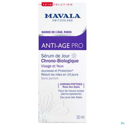 Sie sehen eine Packung Mavala Anti-age Pro Tagesserum 560.02 30ml, Produktbild: 01 Mavala Anti-age Pro Tagesserum 560.02 30ml, A-Nr.: 4910615 - 01