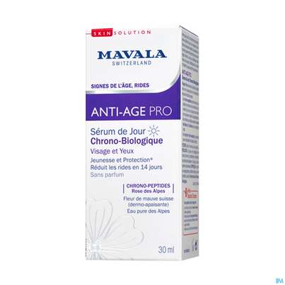 Sie sehen eine Packung Mavala Anti-age Pro Tagesserum 560.02 30ml, Produktbild: 02 Mavala Anti-age Pro Tagesserum 560.02 30ml, A-Nr.: 4910615 - 02