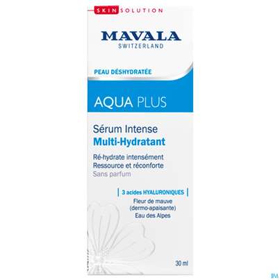 Sie sehen eine Packung Mavala Aqua Plus Intensiv Serum 521.02 30ml, Produktbild: 01 Mavala Aqua Plus Intensiv Serum 521.02 30ml, A-Nr.: 4910638 - 01