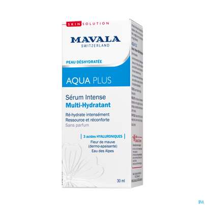 Sie sehen eine Packung Mavala Aqua Plus Intensiv Serum 521.02 30ml, Produktbild: 02 Mavala Aqua Plus Intensiv Serum 521.02 30ml, A-Nr.: 4910638 - 02