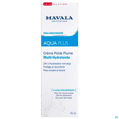 Sie sehen eine Packung Mavala Aqua Plus Ultraleichte Creme 522.0 45ml, Produktbild: 01 Mavala Aqua Plus Ultraleichte Creme 522.0 45ml, A-Nr.: 4910644 - 01