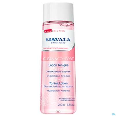 Sie sehen eine Packung Mavala Clean +comf Sanfte Gesichtslotion 586.0 200ml, Produktbild: 01 Mavala Clean +comf Sanfte Gesichtslotion 586.0 200ml, A-Nr.: 4910839 - 01