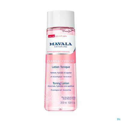 Sie sehen eine Packung Mavala Clean +comf Sanfte Gesichtslotion 586.0 200ml, Produktbild: 02 Mavala Clean +comf Sanfte Gesichtslotion 586.0 200ml, A-Nr.: 4910839 - 02