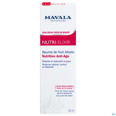 Sie sehen eine Packung Mavala Nutri-elixier Nachtbalsam 65ml, Produktbild: 01 Mavala Nutri-elixier Nachtbalsam 65ml, A-Nr.: 5253438 - 01