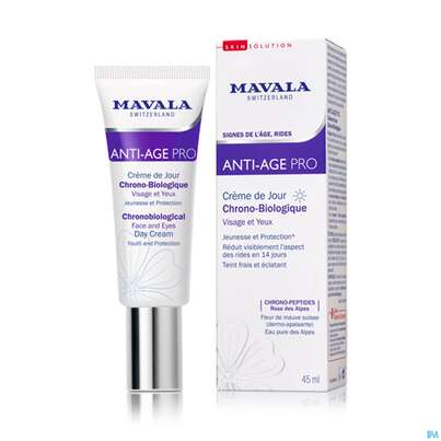 Sie sehen eine Packung Mavala Pro Anti-age Tagescreme 561.02 45ml, Produktbild: 03 Mavala Pro Anti-age Tagescreme 561.02 45ml, A-Nr.: 4910621 - 03