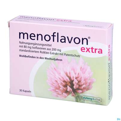 Sie sehen eine Packung Menoflavon Kapseln Extra -kyberg 30st, Produktbild: 02 Menoflavon Kapseln Extra -kyberg 30st, A-Nr.: 3407618 - 02