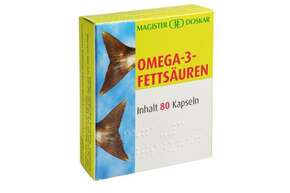 Sie sehen eine Packung Doskar Omega-3- Fettsäure 80 Kapseln, Produktbild: 01 Doskar Omega-3- Fettsäure 80 Kapseln, A-Nr.: 2687834 - 01