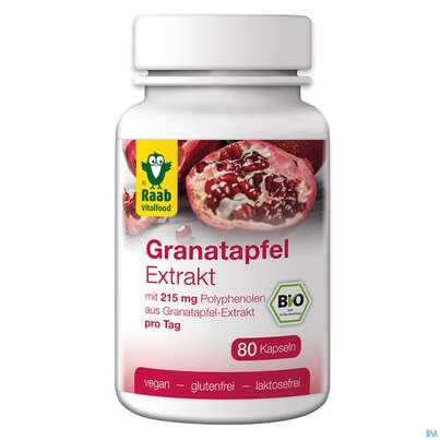 Sie sehen eine Packung Raab Bio Granatapfel Extrakt Kapseln 80 Kapseln, Produktbild: 03 Raab Bio Granatapfel Extrakt Kapseln 80 Kapseln, A-Nr.: 5225991 - 03