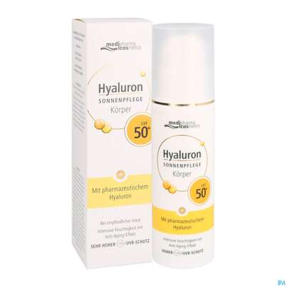 Sie sehen eine Packung Sonnenprodukte Hyaluron Sonnenpflege Koerper Lsf50+ 150ml, Produktbild: 07 Sonnenprodukte Hyaluron Sonnenpflege Koerper Lsf50+ 150ml, A-Nr.: 4624312 - 07