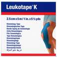 Sie sehen eine Packung Tape Kinesiologisch Leukotape K 5mx 2,5cm Blau 1st, Produktbild: 01 Tape Kinesiologisch Leukotape K 5mx 2,5cm Blau 1st, A-Nr.: 3151917 - 01