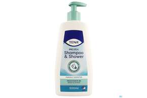 Sie sehen eine Packung Tena Shampoon +shower 500ml, Produktbild: 01 Tena Shampoon +shower 500ml, A-Nr.: 3120667 - 01