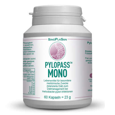 Sie sehen eine Packung Pylopass MONO 60 Kapseln bei H. pylori, Produktbild: 01 Pylopass MONO 60 Kapseln bei H. pylori, A-Nr.: 4737157 - 01