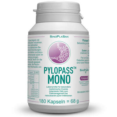 Sie sehen eine Packung Pylopass MONO 180 Kapseln bei H. pylori, Produktbild: 01 Pylopass MONO 180 Kapseln bei H. pylori, A-Nr.: 4851284 - 01