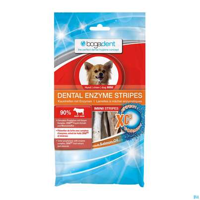Sie sehen eine Packung Veterinaerprodukte Bogadent/dental Enzyme/stripes Hund Mini 100g, Produktbild: 01 Veterinaerprodukte Bogadent/dental Enzyme/stripes Hund Mini 100g, A-Nr.: 4313345 - 01