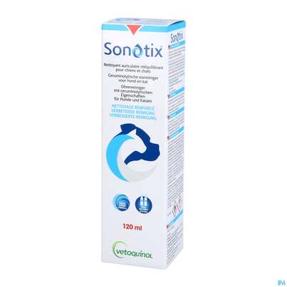 Sie sehen eine Packung Veterinaerprodukte Ohrenreiniger Sonotix 120ml, Produktbild: 02 Veterinaerprodukte Ohrenreiniger Sonotix 120ml, A-Nr.: 4862075 - 02
