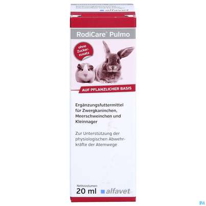 Sie sehen eine Packung Veterinaerprodukte Rodicare F Kleinnager Pulmo 20ml, Produktbild: 01 Veterinaerprodukte Rodicare F Kleinnager Pulmo 20ml, A-Nr.: 4541081 - 01