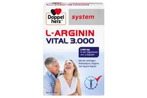 Sie sehen eine Packung Doppelherz system L-ARGININ VITAL 3.000, Produktbild: 01 Doppelherz system L-ARGININ VITAL 3.000, A-Nr.: 4195615 - 01