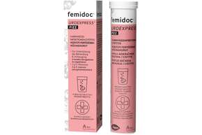 Sie sehen eine Packung femidoc UROEXPRESS FIZZ Brausetabletten, Produktbild: 01 femidoc UROEXPRESS FIZZ Brausetabletten, A-Nr.: 5876889 - 01