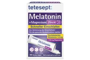 Sie sehen eine Packung tetesept Melatonin Direkt Sticks, Produktbild: 01 tetesept Melatonin Direkt Sticks, A-Nr.: 5709223 - 01