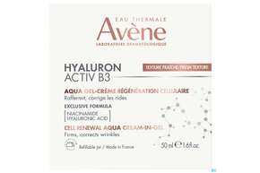 Sie sehen eine Packung Avene Hyaluron Activ B3 Aqua-gel 50ml, Produktbild: 01 Avene Hyaluron Activ B3 Aqua-gel 50ml, A-Nr.: 5826472 - 01