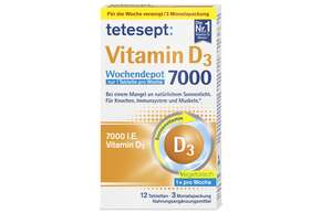 Sie sehen eine Packung Vitamin D3 7000 Wochendepot 12 St, Produktbild: 01 Vitamin D3 7000 Wochendepot 12 St, A-Nr.: 5074606 - 01