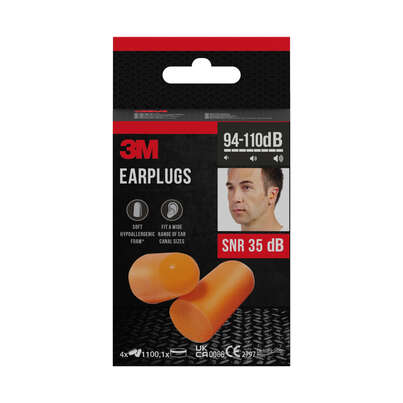 3M™ Gehörschutzstöpsel 1100, Weichschaum, SNR-Wert 35 dB, Orange, 4 Paar, A-Nr.: 5920194 - 01
