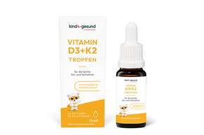 Sie sehen eine Packung Vitamin D3+K2 Tropfen für Kinder, Produktbild: 01 Vitamin D3+K2 Tropfen für Kinder, A-Nr.: 5940050 - 01