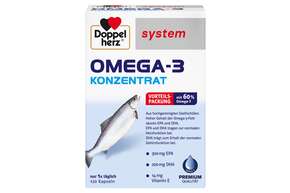 Sie sehen eine Packung Doppelherz system OMEGA-3 KONZENTRAT, Produktbild: 01 Doppelherz system OMEGA-3 KONZENTRAT, A-Nr.: 3821186 - 01